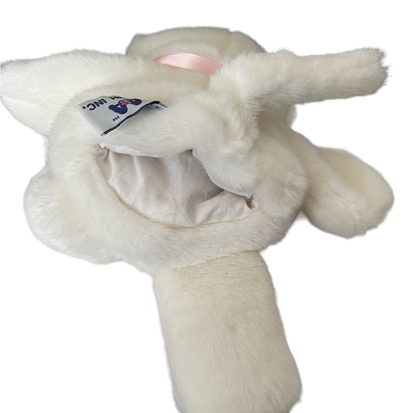 Teddy bear plush puppet, white with black eyes and pink ears, 13 inches tall. - Picture 4 of 6